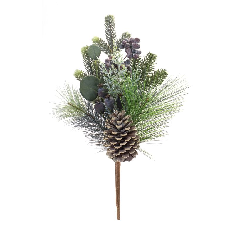 Set of 2 Pine, Berry, and Eucalyptus Picks – Polyester/PVC Christmas Decorations for Home, Table, and Winter Display
