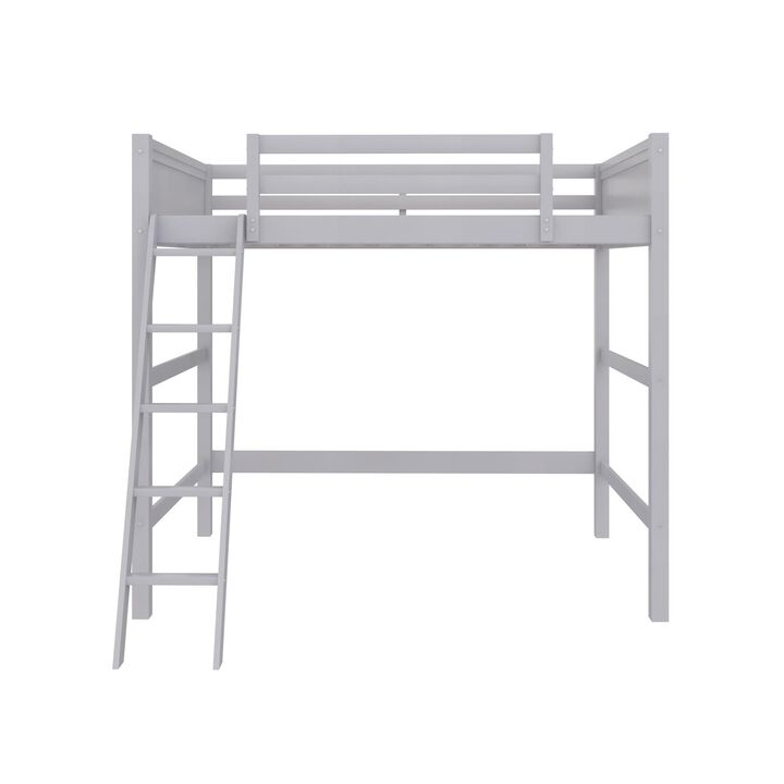 DHP Carlson Loft Bed for Kids Bedroom Furniture, Full Size Wood Frame, Gray