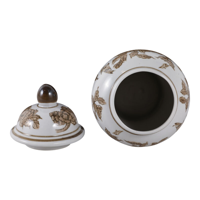 8x5" Chinoiserie Begonia Temple Jar, Brown/white image number 4