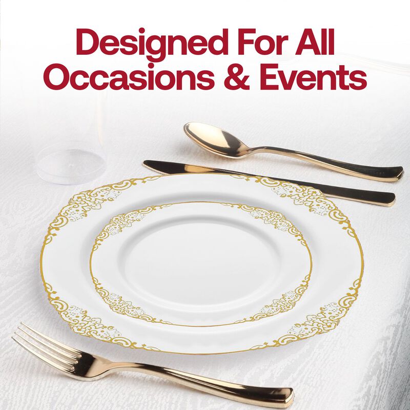 White with Gold Fancy Round Plastic Dinnerware Value Set (120 Sets) image number 7