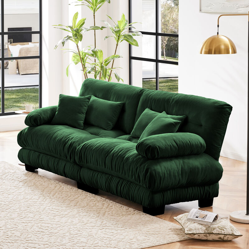 2-Seater Cloud Couch for Living Room, Chenille Fabric Sofa with 2 Lumbar & 2 Throw Pillows, High-Resilience Foam image number 3