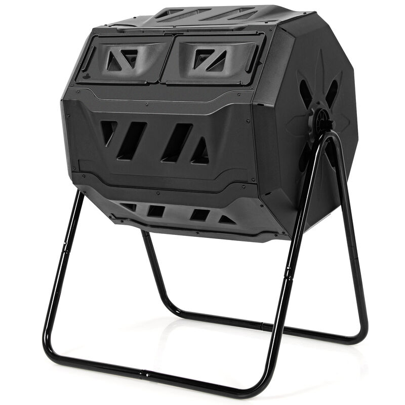 43 Gallon Rotating Compost Bin Barrel with Dual Chamber and Sliding Doors