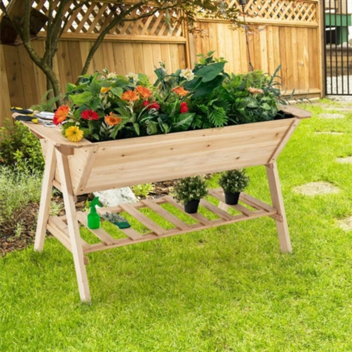 2-Tier 5-Foot Wooden Raised Garden Bed Planter Box for Outdoor Use