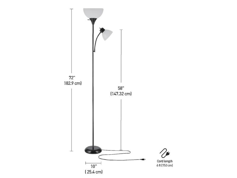72.88" Torchiere Floor Lamp – Matte Black, Frosted Shade,Reading Light