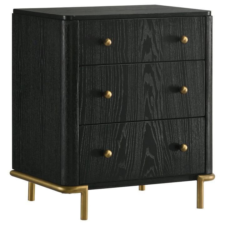 Plethoria Home Black 3-Drawer Nightstand