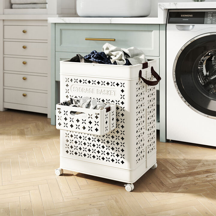 Collapsible Laundry Basket 20 Gallon Plastic Storage Bin with Handles
