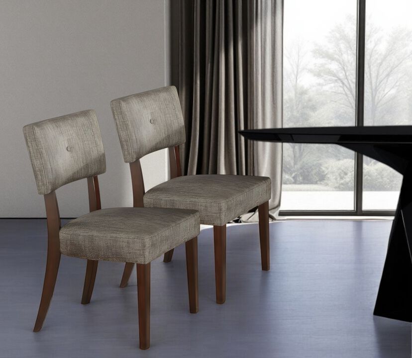 Set of Two Tufted Upholstered Fabric Dining Side Chairs with Open Back