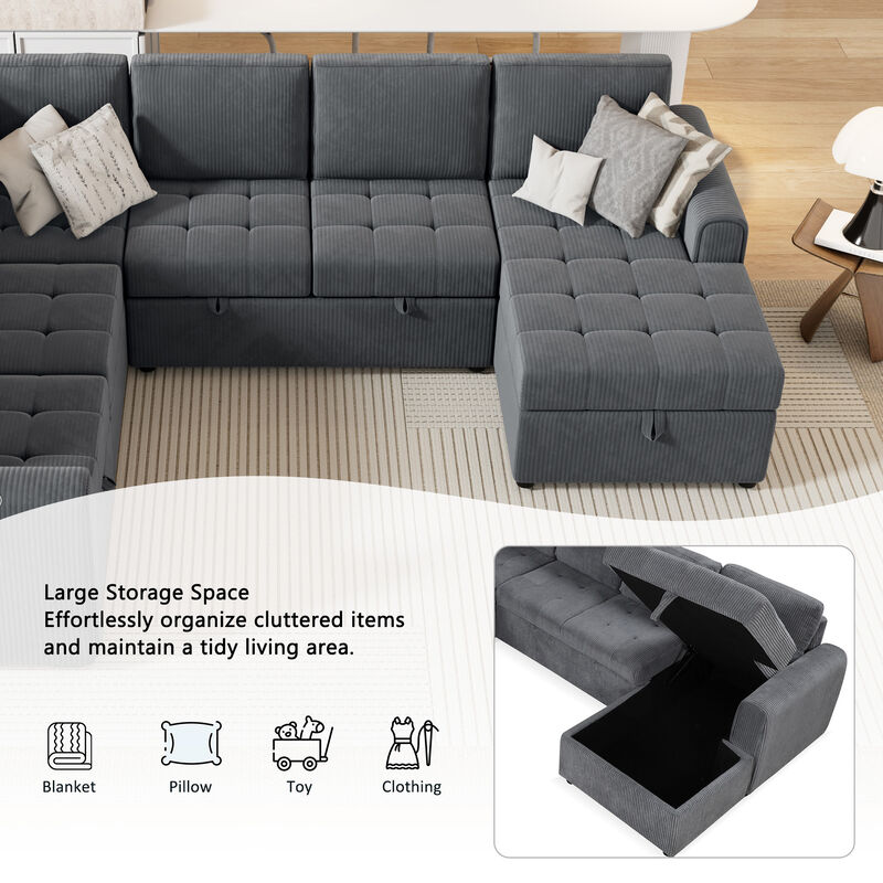 Merax U-shaped Sofa Sectional Sofa with A Storage Chaise Lounge image number 5