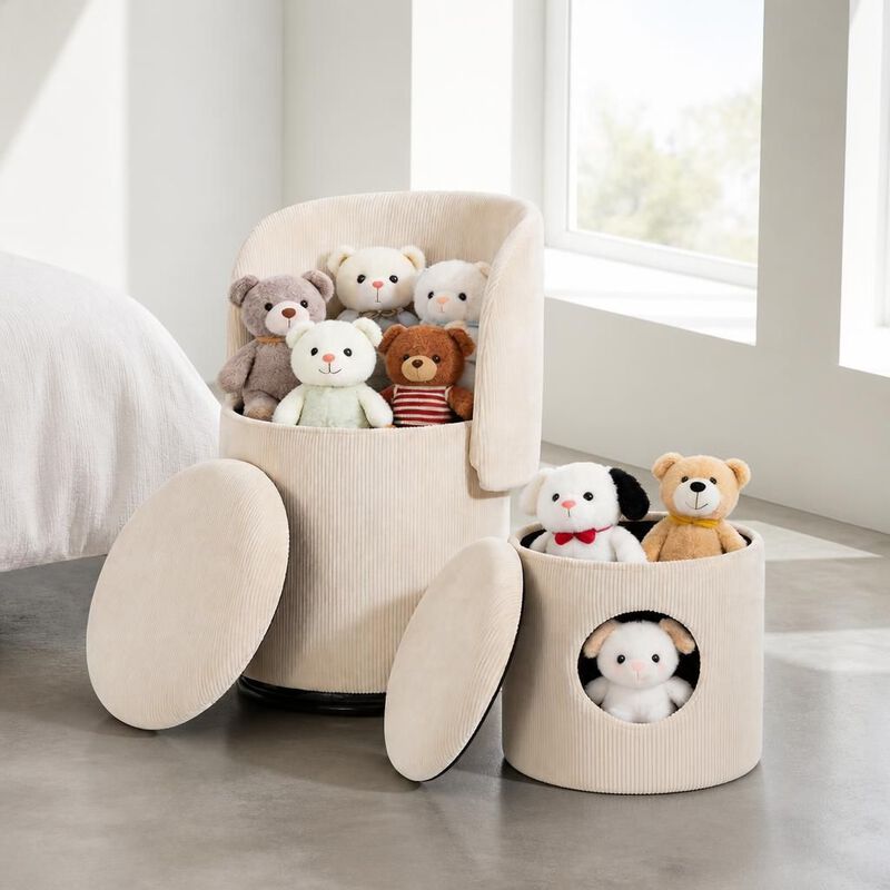 GOODSILO 360-Degree Swivel Upholstered Barrel Chair with Built-in Storage, Multi-Functional Stool for Bedroom Dining, Bonus Cat Bed image number 3
