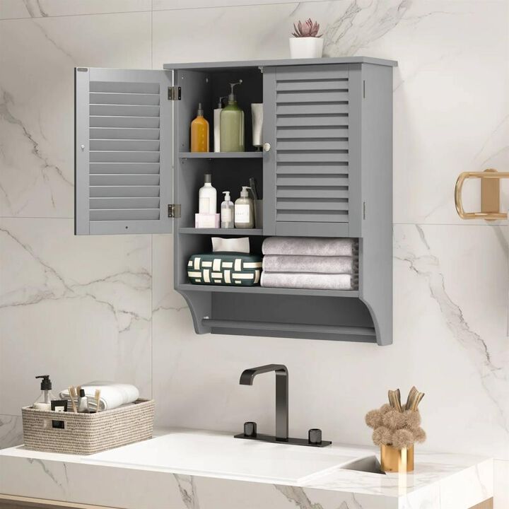 Hivvago Black Wall-Mounted Bathroom Medicine Cabinet with Louver Doors and Towel Bar