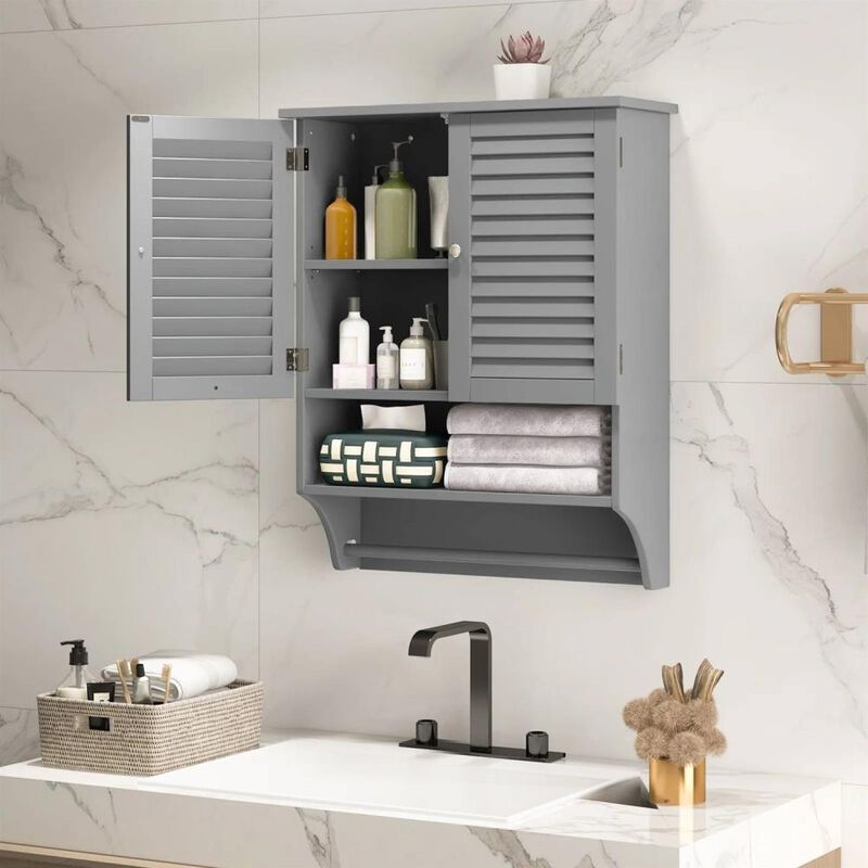 Hivvago Black Wall-Mounted Bathroom Medicine Cabinet with Louver Doors and Towel Bar