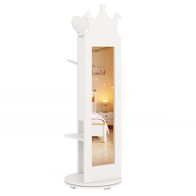 Free-Standing Mirror Jewelry Armoire Cabinet for Kids with Storage and Organization