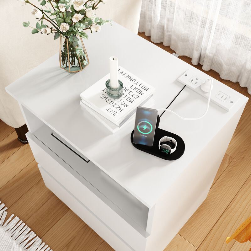 GOODSILO Set of 2 Practical End Tables with Fast USB C Charging Station, Sofa Side Tables with 2 Drawers & Large Storage for Living Room, Bedroom, Office image number 4