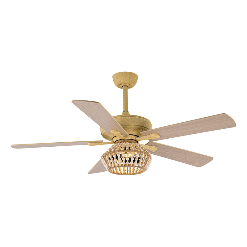 52" BohoSand Gold Cage Ceiling Fan with Remote and Light Kit