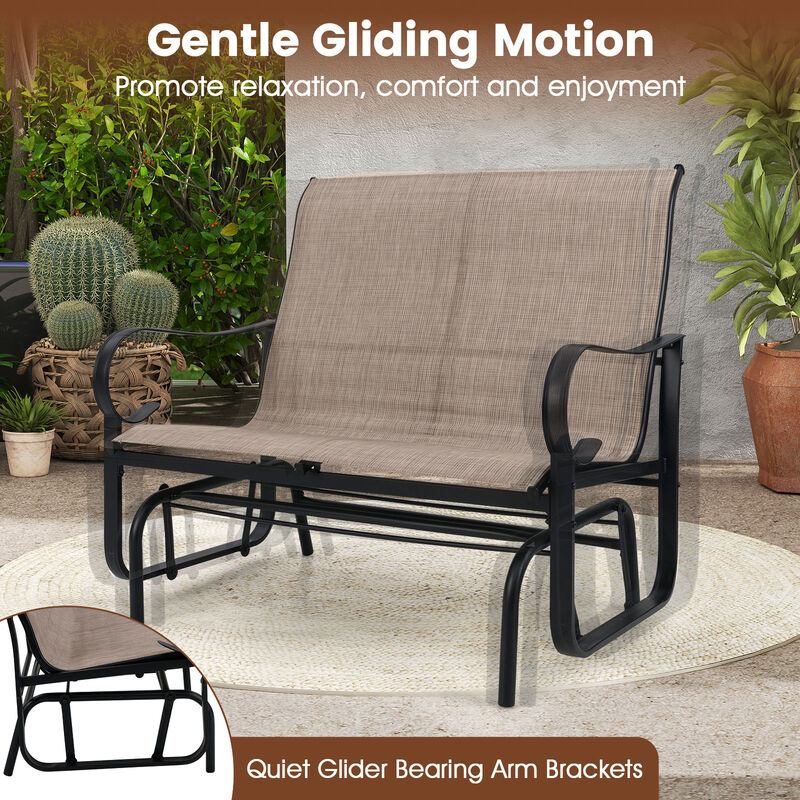 Patio Glider Bench for 2 Person with High Backrest and Smooth Gliding Motion-Brown image number 6