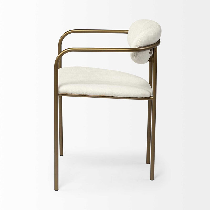 HomeRoots Set of Two Cream and Gold Fabric Open Back Dining Arm Chairs image number 4