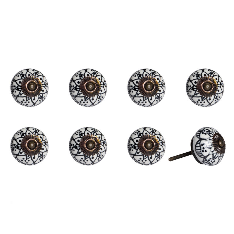 HomeRoots Set of Eight Black And White Ceramic And Metal Drawer Pull Knobs image number 3