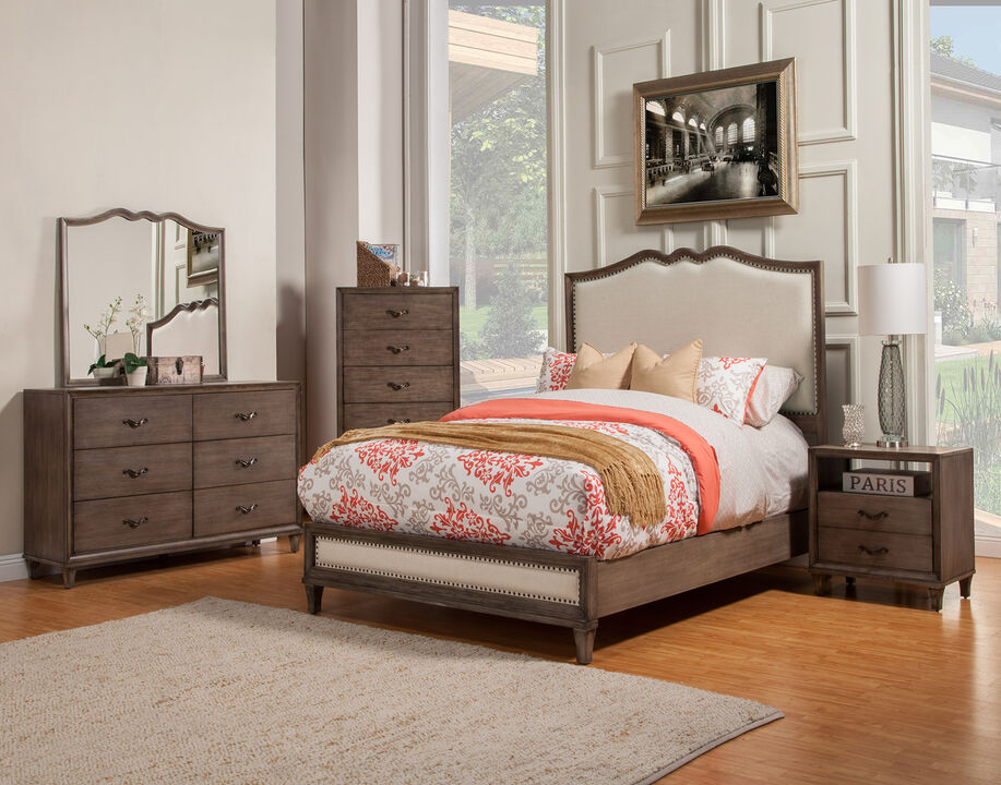 Charleston Queen Panel Bed w/Upholstered Head & Footboard, Antique Grey