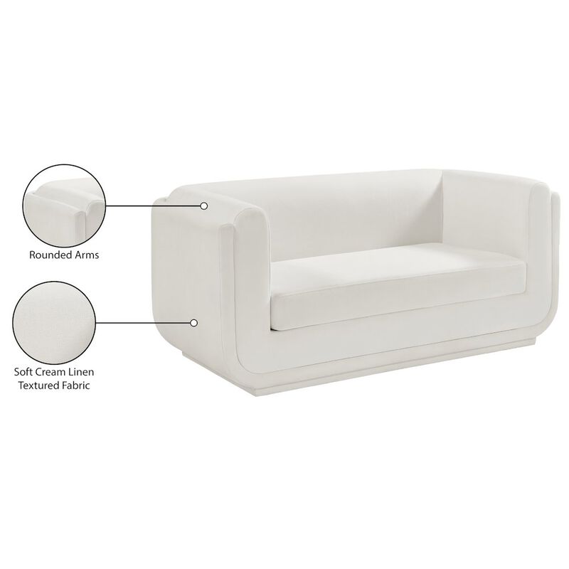 Meridian Furniture Kimora Cream Linen Textured Fabric Loveseat