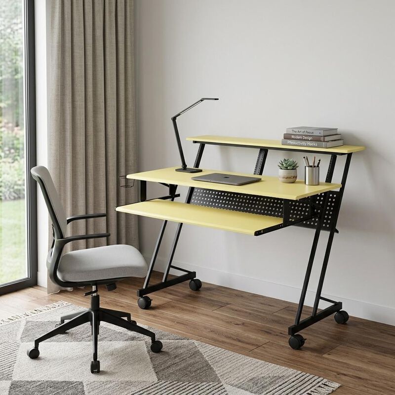 HomeRoots 47" Yellow and Black Computer Desk image number 1