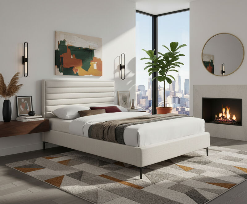 Meridian Furniture Hunter Cream Linen Textured Full Bed