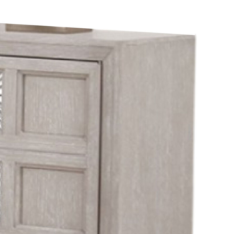 Diaz Sideboard Buffet Console, 3 Doors, Sunburst Pattern, Light Gray - Benzara