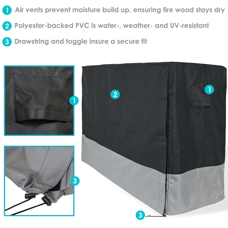 Sunnydaze Heavy-Duty Polyester Firewood Log Rack Cover - Gray/Black