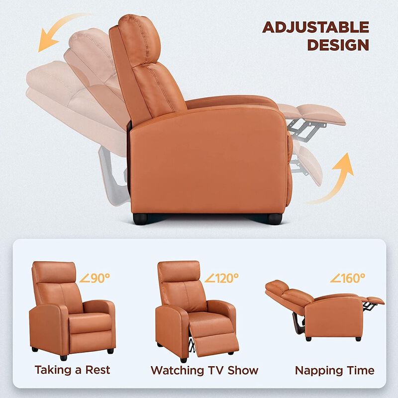 Hivvago Brown High Density Faux Leather Push Back Recliner Chair