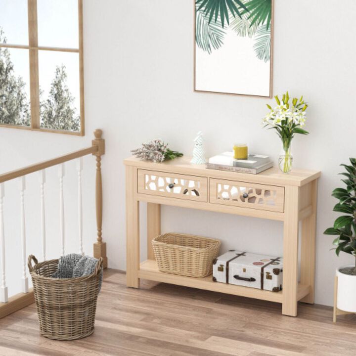 2-Tier Console Table with Drawers and Open Storage Shelf