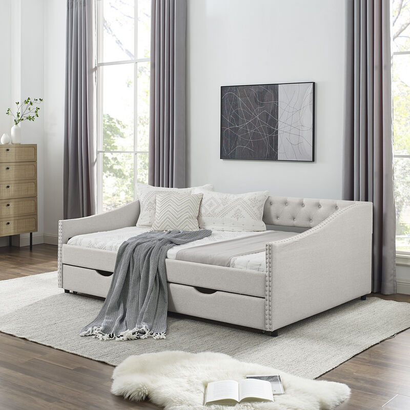 Kejorn Linen 2 Storage Drawers Daybed image number 3