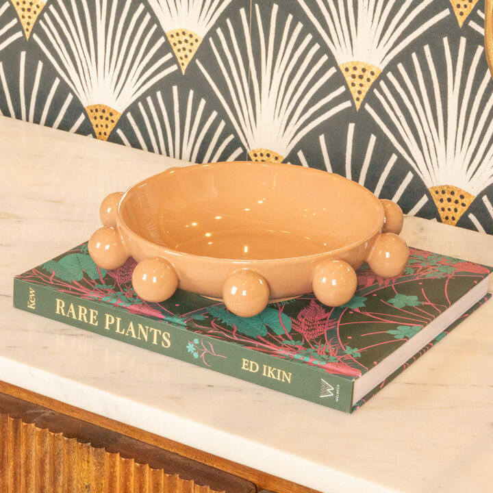 9.75 Inches Stoneware Bowl with Orbs and Reactive Glaze, Nude