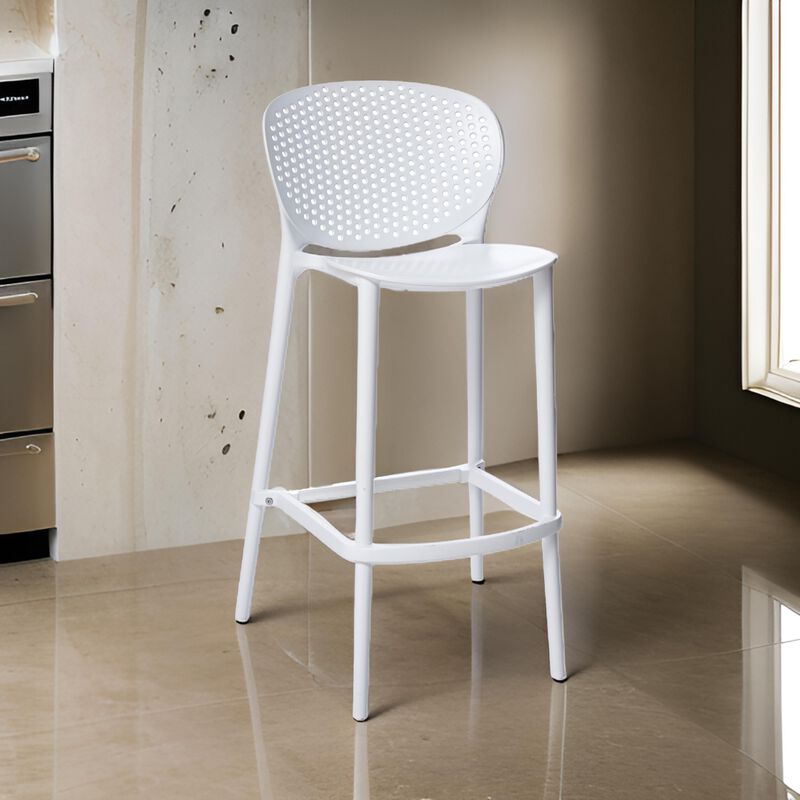 Celin 26 Inch Counter Stool Chair, Set of 4, Stackable, Mesh Back, White - Benzara
