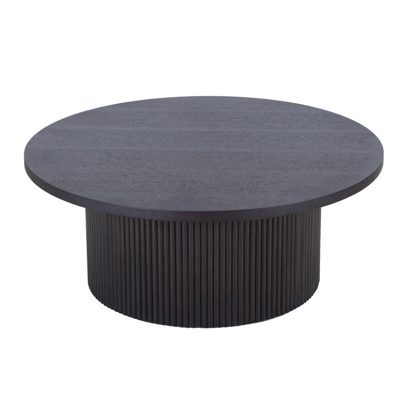 Cid Cue 35 Inch Coffee Table, Tambour Pedestal Base Black Ash Veneer Finish image number 1