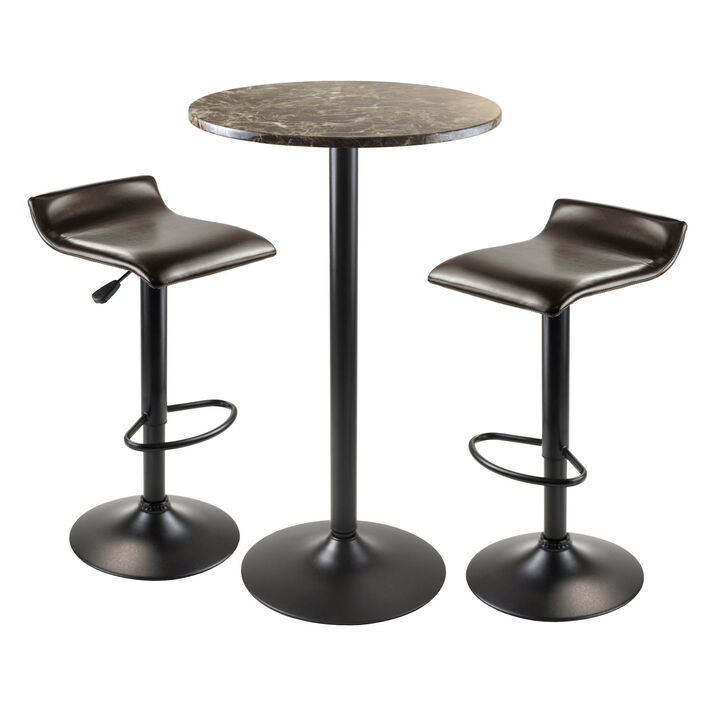 Winsome Cora 3pc Round Pub Table with 2 Swivel Stools