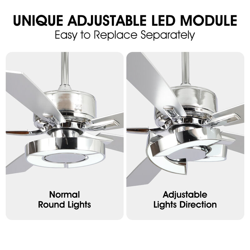 52 in. Integrated LED Chrome Ceiling Fan with Light and Remote
