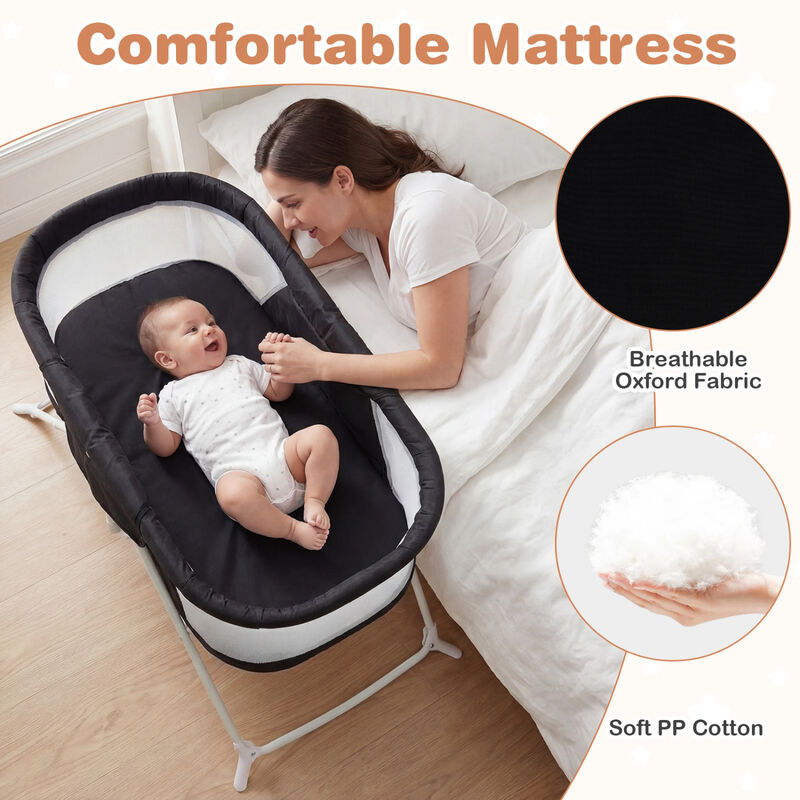 2 in 1 Baby Bedside Sleeper Bassinet with Rocking Motion and Breathable Mesh for Nursery image number 3