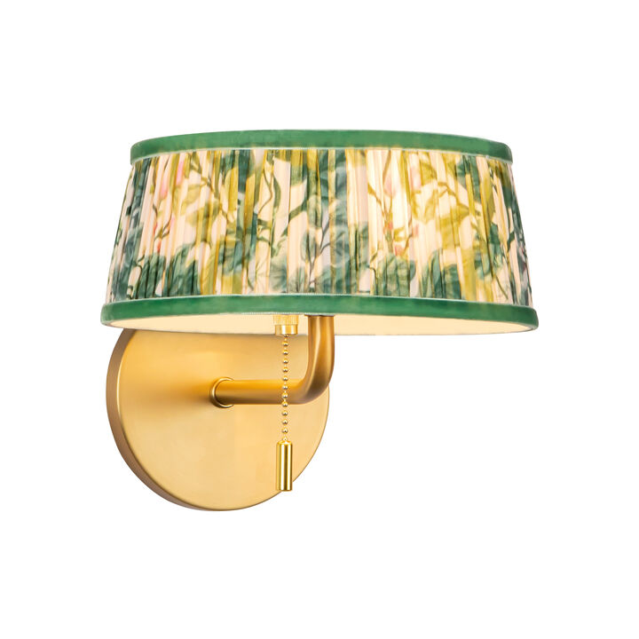 Scout 7-in Damp-Rated Wall/Vanity Light with Patterned Pleated Linen Shade