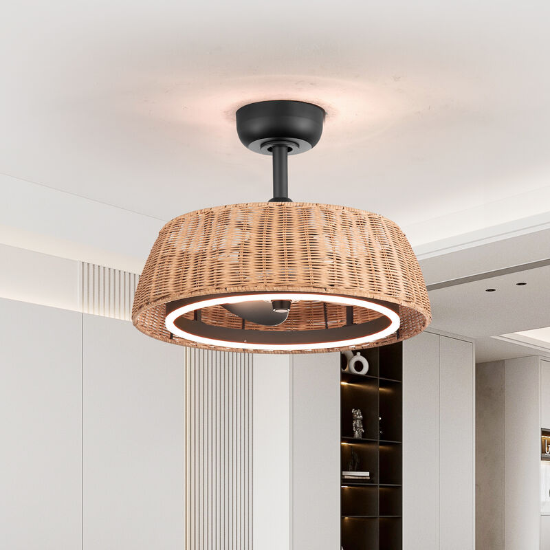 Breezary 20" LED Caged Ceiling Fan with Light, Rattan Fandelier, 6 Speed Remote, Dimmable, 3 Blades image number 9