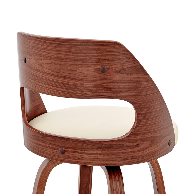 Julius  Gray Faux Leather and Walnut Wood Bar Stool