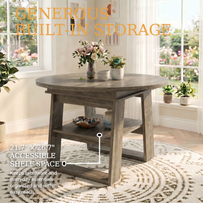 Kibwex H‑Shaped Base Extendable Round Dining Table image number 6