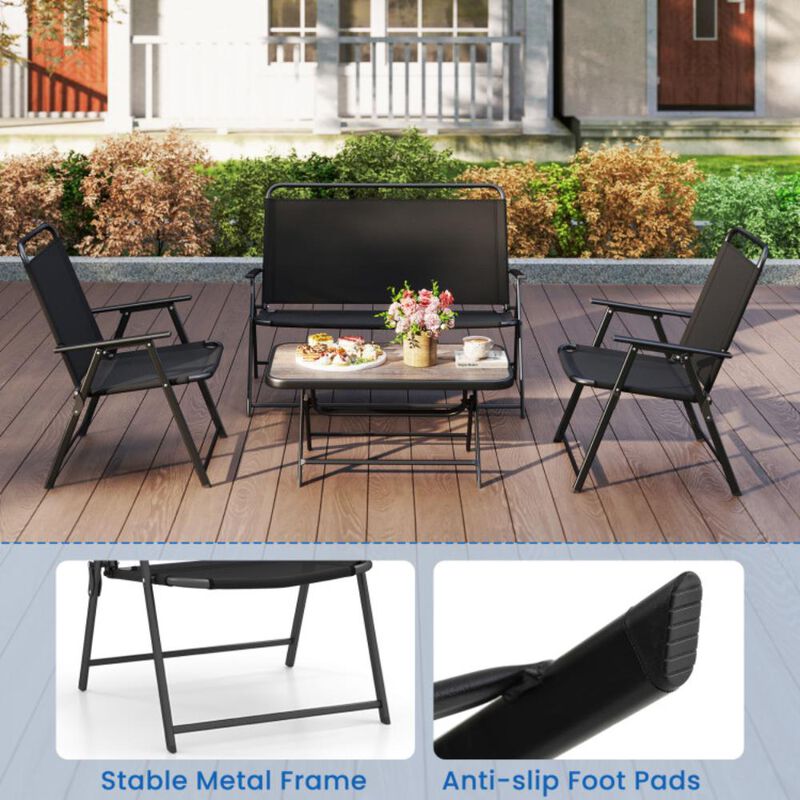 Hivvago 4 Pieces Patio Folding Furniture Set with SPC Coffee Table and Patio Chairs