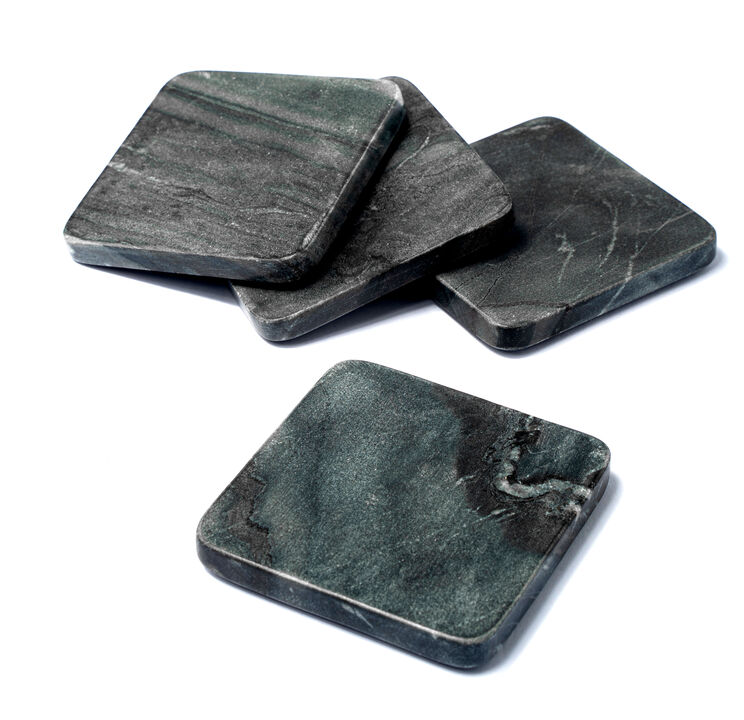 Lexi Home 4 in. Square Grey  Marble 4-Pack Coaster Set