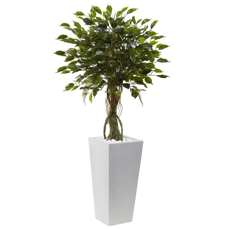 Nearly Natural 52-in Ficus Tree with White Planter UV Resist (Indoor/Outdoor)