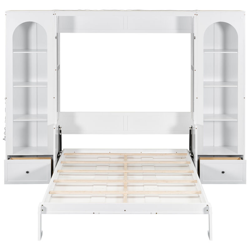 Merax Bed with Shelf, Side Cabinets, Drawers and LED