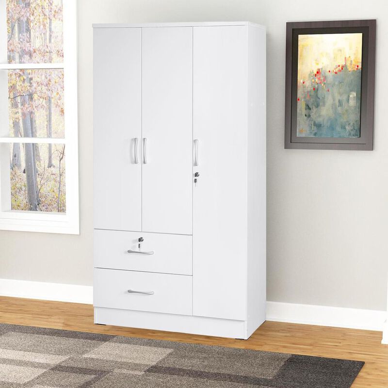 Better Home Products Symphony Wardrobe Armoire Closet with Two Drawers in White