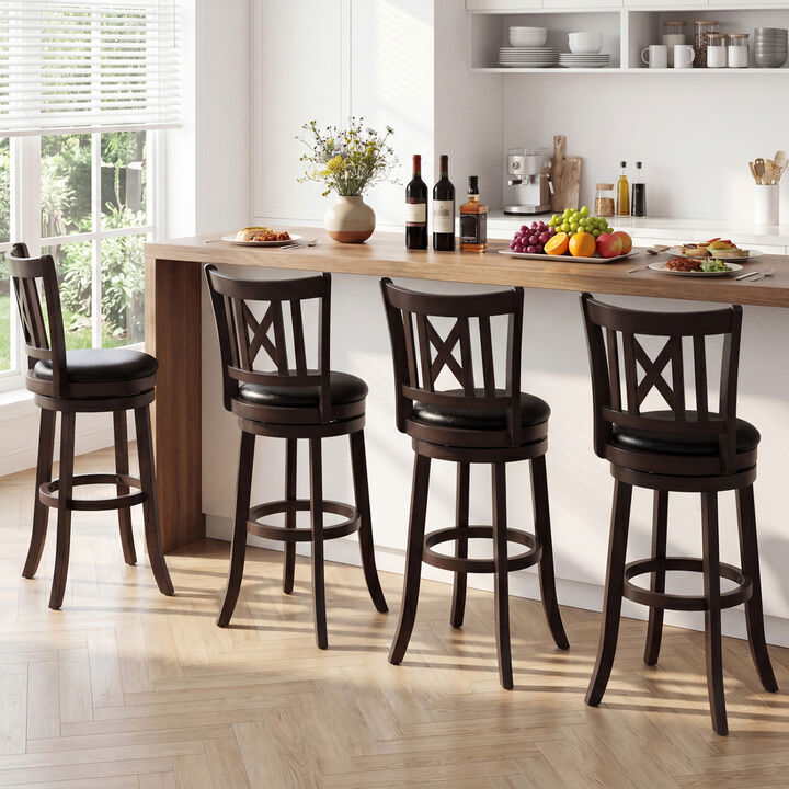 Set of 4 Swivel Bar Chairs with Hollow Back Design and Footrest