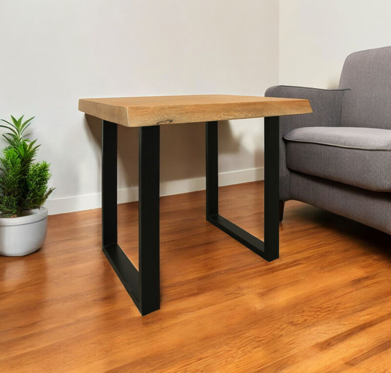 Hivvago 24 Inch Black And Natural Distressed Solid Wood And Iron Square End Table