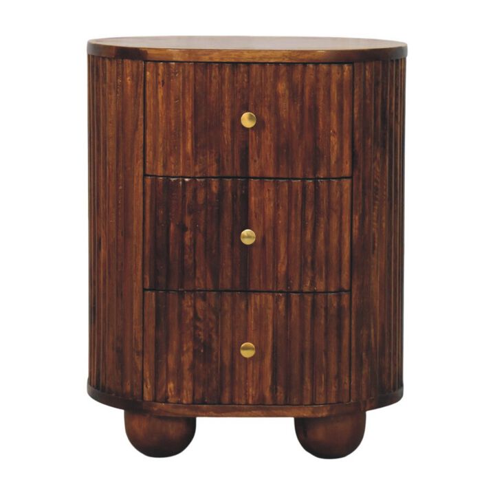 Artisan Furniture Solid Wood Curved Fluted Bedside Chest, Brown