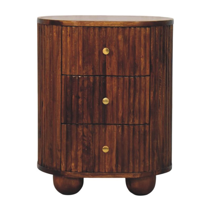 Artisan Furniture Solid Wood Curved Fluted Bedside Chest, Brown image number 0