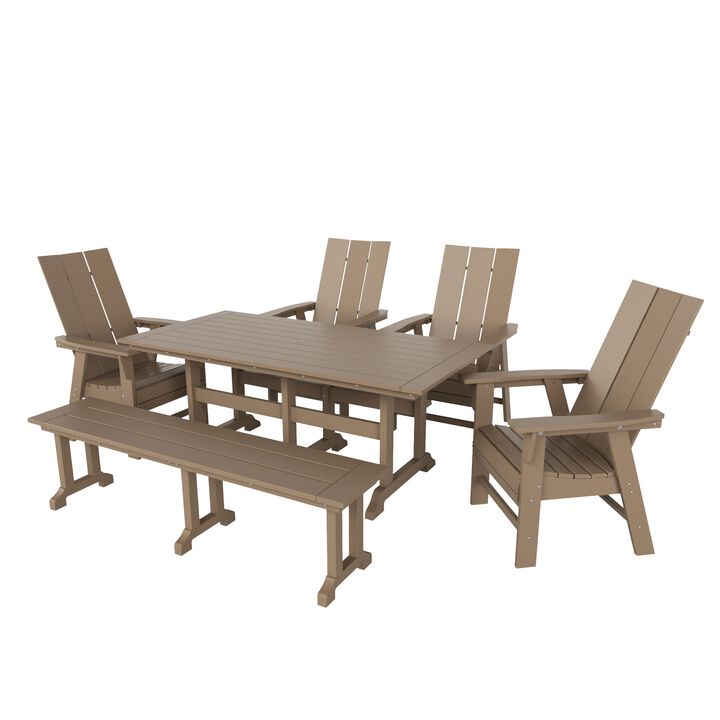 WestinTrends 6 Piece Outdoor Patio Dining Table and Armchair Dining Bench Set